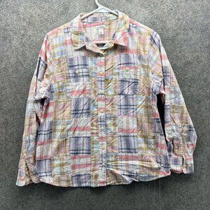 L.L. Bean Shirt Womens Petite Small Multicolor Plaid Button Long Sleeve Top